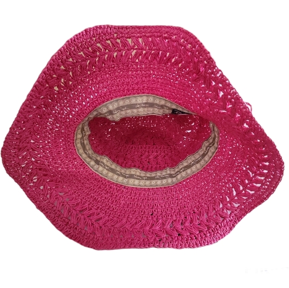 Panama Jack Woman’s Pink Floppy Straw Sun Hat Toyo Straw with bow tie, NEW - Picture 5 of 13